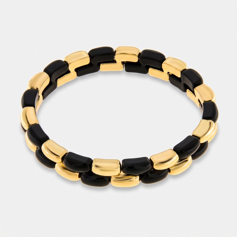 Bracciale in Metallo elastico con maglie lisce in nero e oro - BYSIMON gioielli