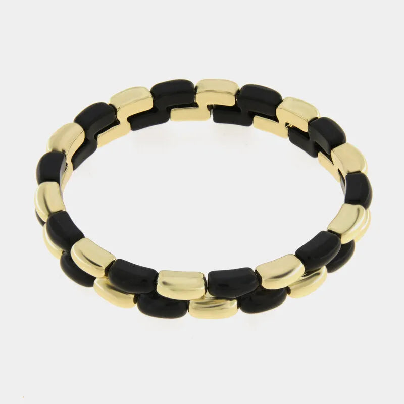 Bracciale in Metallo elastico con maglie lisce in nero e oro