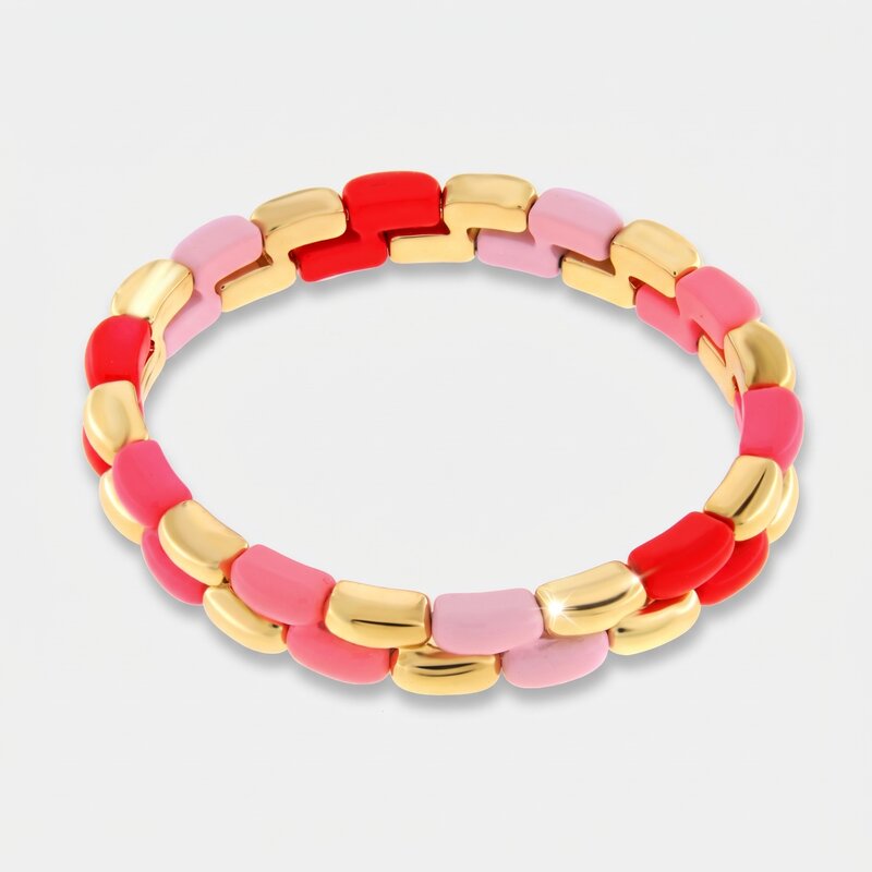 Bracciale in Metallo elastico con maglie lisce sui toni del rosa - BYSIMON gioielli