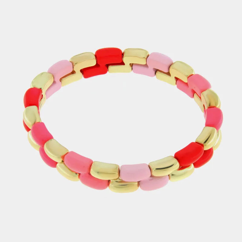 Bracciale in Metallo elastico con maglie lisce sui toni del rosa