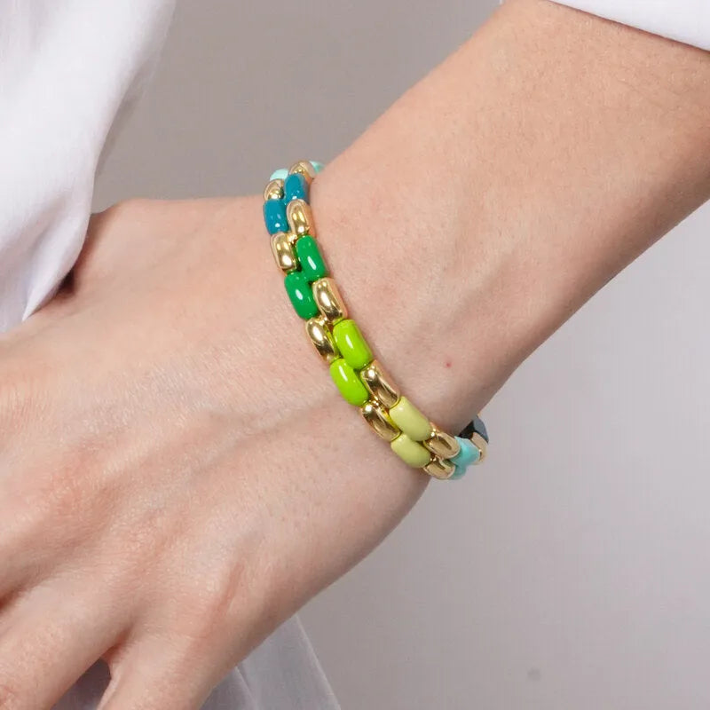 Bracciale in Metallo elastico con maglie lisce sui toni del verde