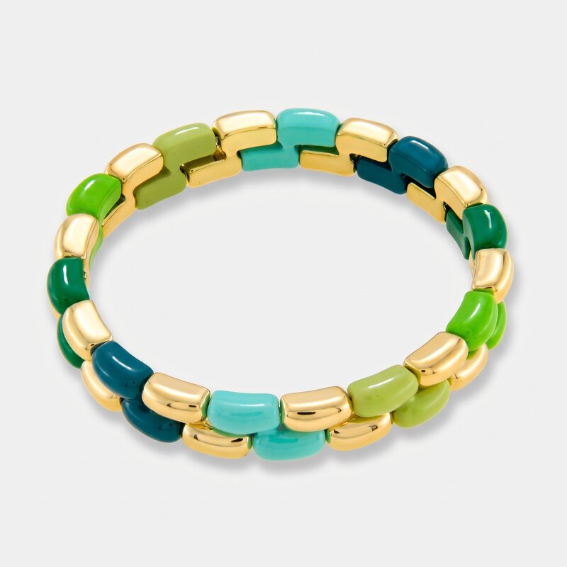 Bracciale in Metallo elastico con maglie lisce sui toni del verde - BYSIMON gioielli
