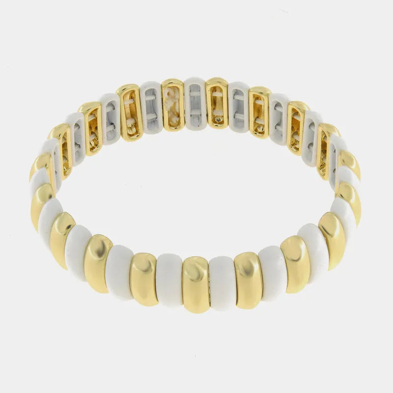 Bracciale in Metallo elastico con maglie bianche e oro