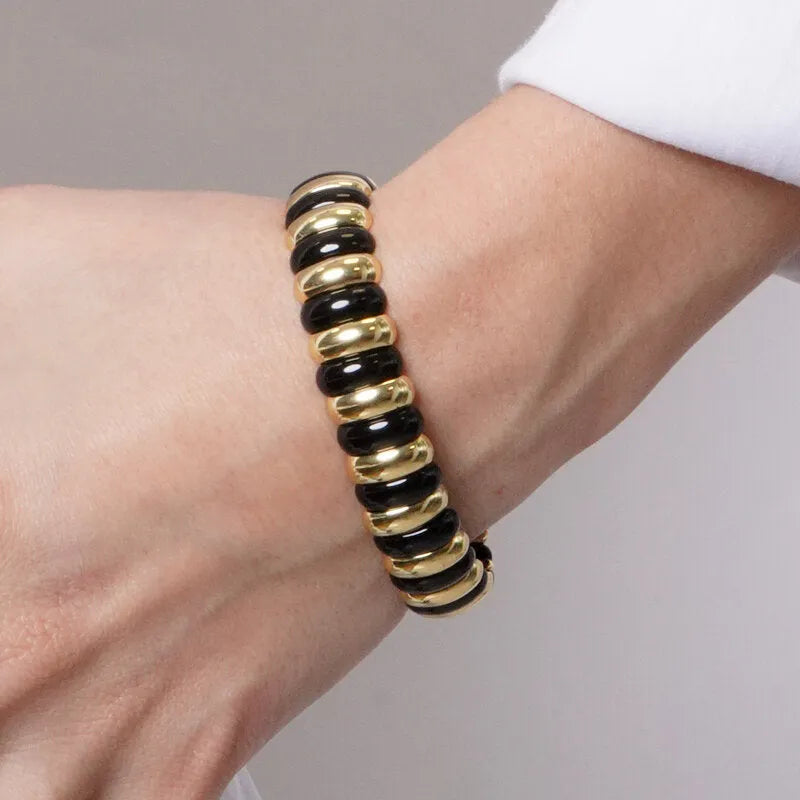 Bracciale in Metallo elastico con maglie nere e oro