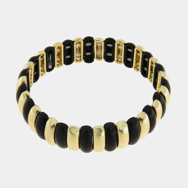 Bracciale in Metallo elastico con maglie nere e oro