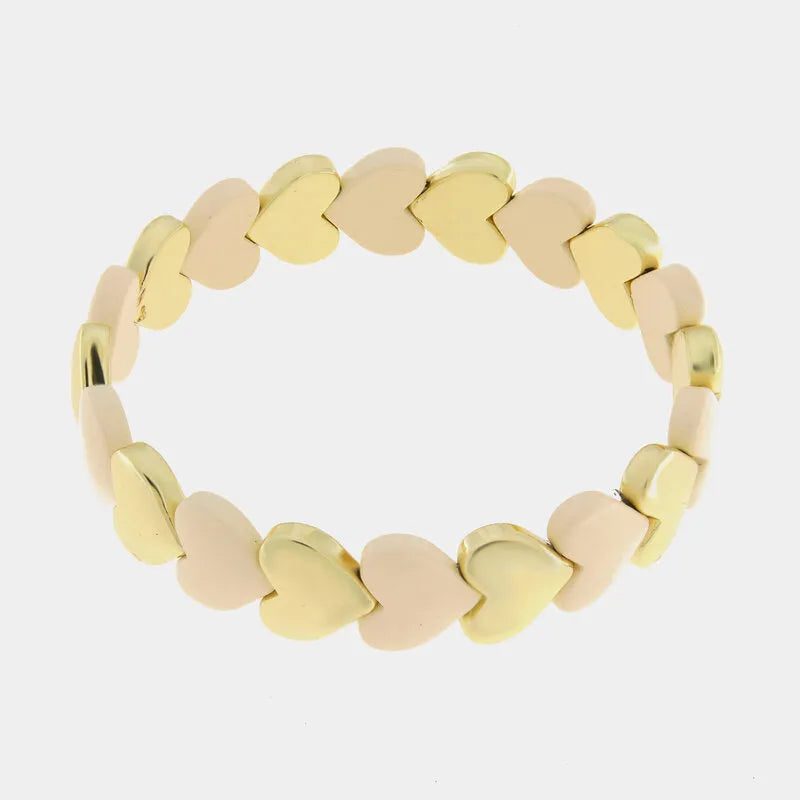 Bracciale in Metallo elastico con maglie a forma di cuore bianche e oro