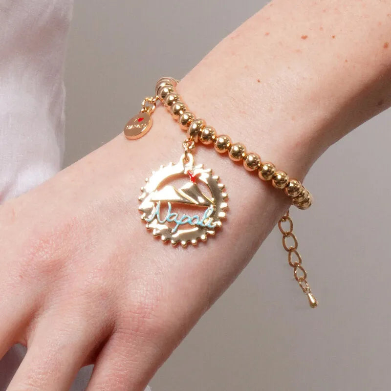 Bracciale in Metallo con scritta Napoli e Vesuvio AMONAPOLI - gioiello BySimon