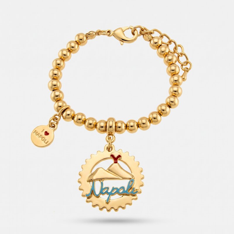 Bracciale in Metallo con scritta Napoli e Vesuvio AMONAPOLI - gioiello BySimon