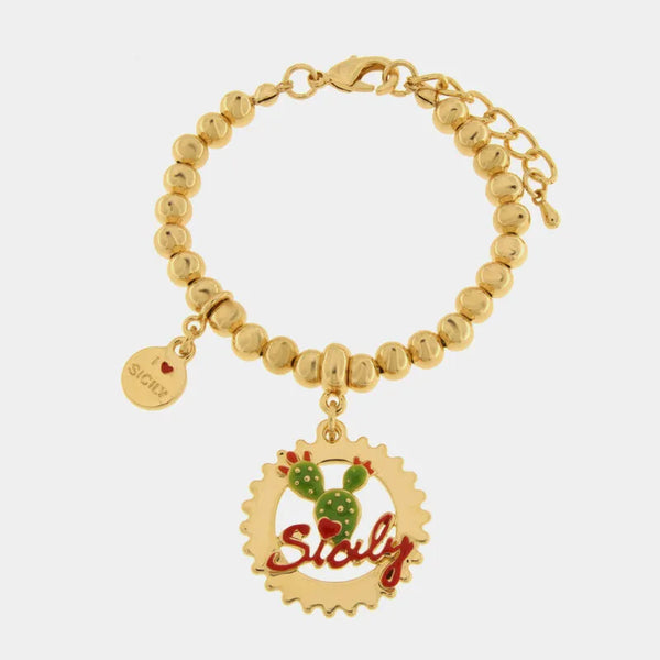 Bracciale in Metallo con scritta Sicily e Fico - BYSIMON gioielli