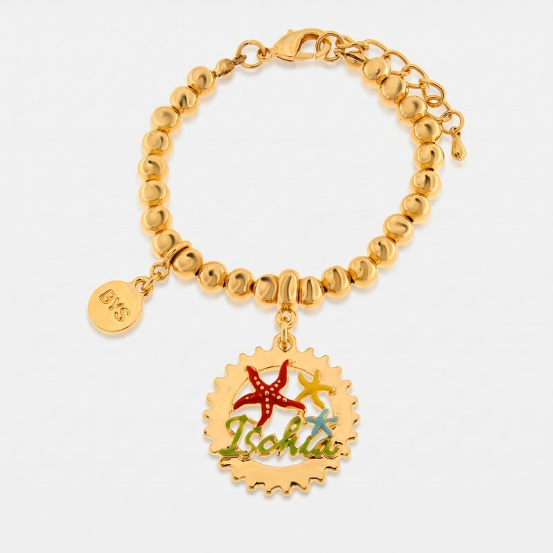 Bracciale in Metallo con scritta Ischia e Stelle Marine - BYSIMON gioielli