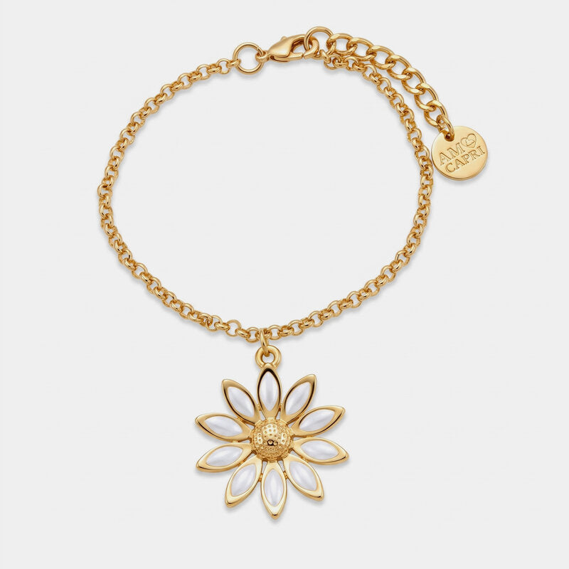 Bracciale in Metallo catena dorata sottile margherita avorio pendente charm Capri