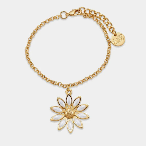 Bracciale in Metallo catena dorata sottile margherita avorio pendente charm Capri
