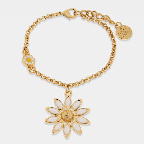 Bracciale in Metallo catena dorata margherita smaltata bianca centro dorato Capri