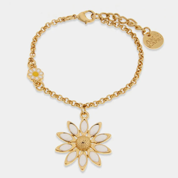 Bracciale in Metallo catena dorata margherita smaltata bianca centro dorato Capri