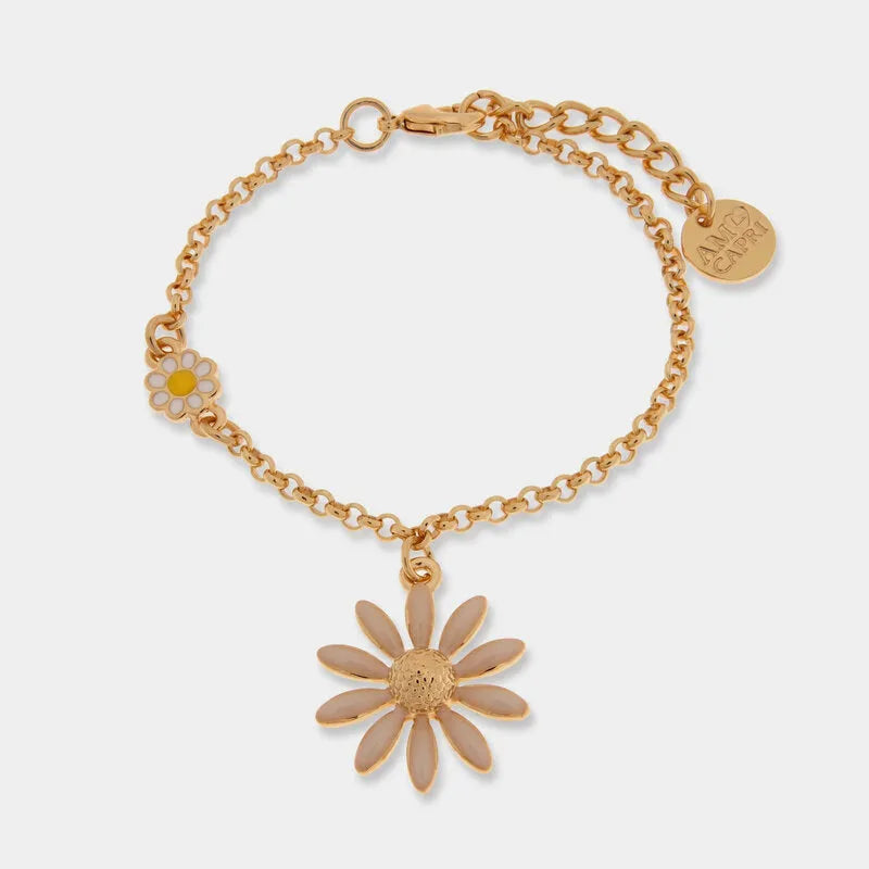 Bracciale in Metallo catena dorata margherita cipria centro dorato charm Capri