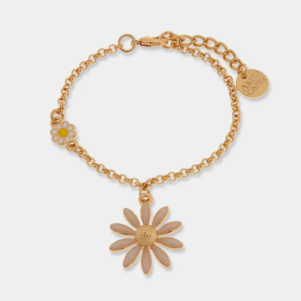 Bracciale in Metallo catena dorata margherita cipria centro dorato charm Capri