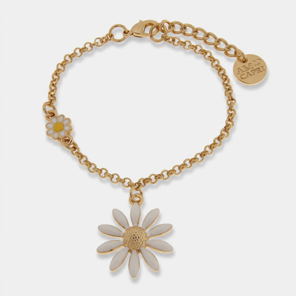 Bracciale in Metallo catena dorata cerchi margherita bianca centro dorato charm Capri