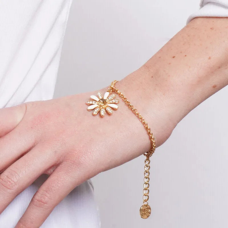 Bracciale in Metallo catena dorata margherita petali alternati bianco cristalli Capri