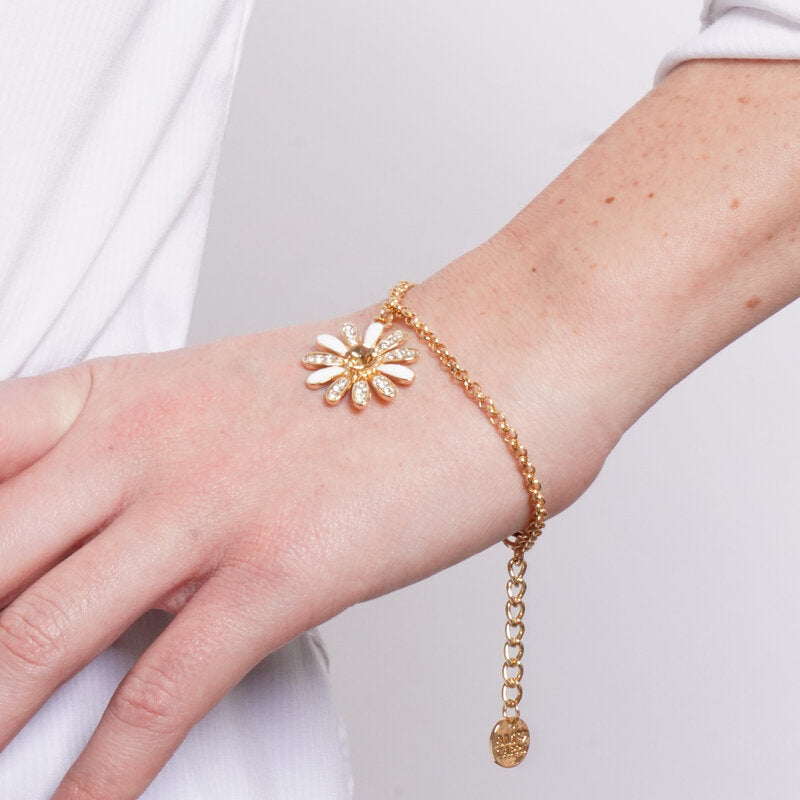 Bracciale in Metallo catena dorata margherita petali alternati bianco cristalli Capri