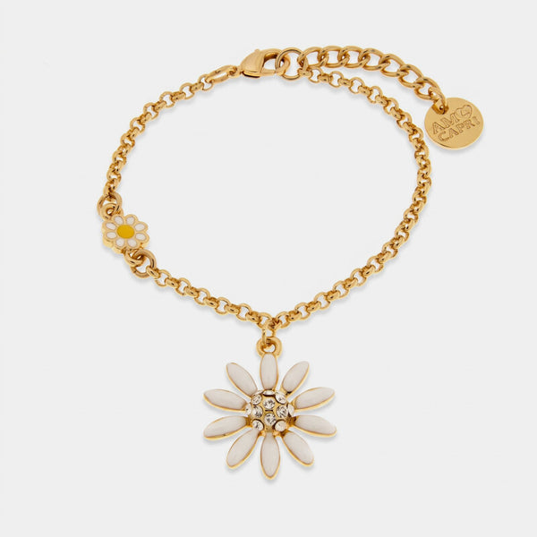 Bracciale in Metallo catena dorata margherita bianca centro cristalli charm Capri