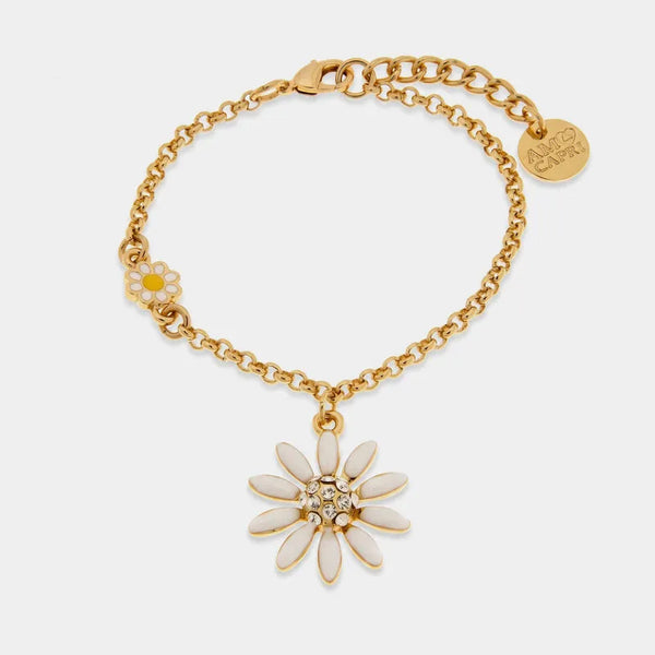 Bracciale in Metallo catena dorata margherita bianca centro cristalli charm Capri