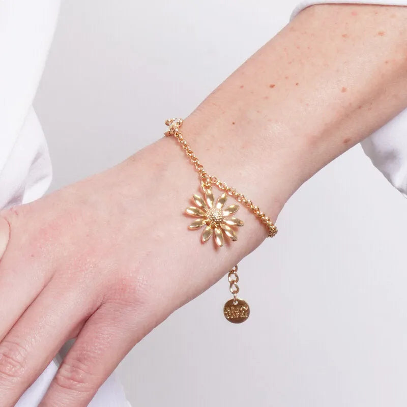Bracciale in Metallo catena dorata charm margherita bianca e pendente dorato Capri