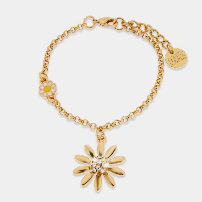 Bracciale in Metallo catena dorata charm margherita bianca e pendente dorato Capri