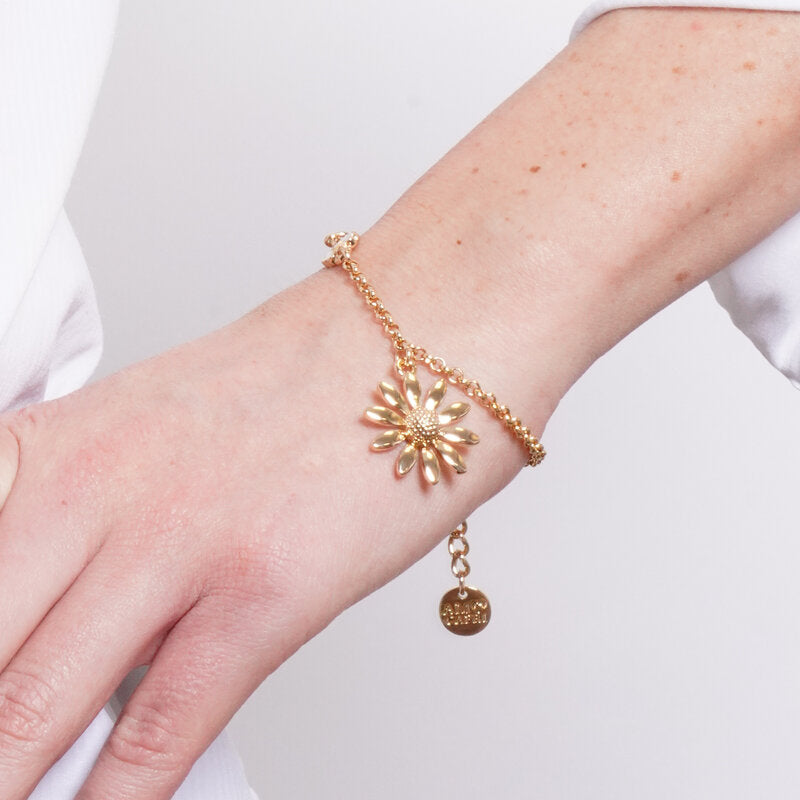 Bracciale in Metallo catena dorata charm margherita bianca e pendente dorato Capri