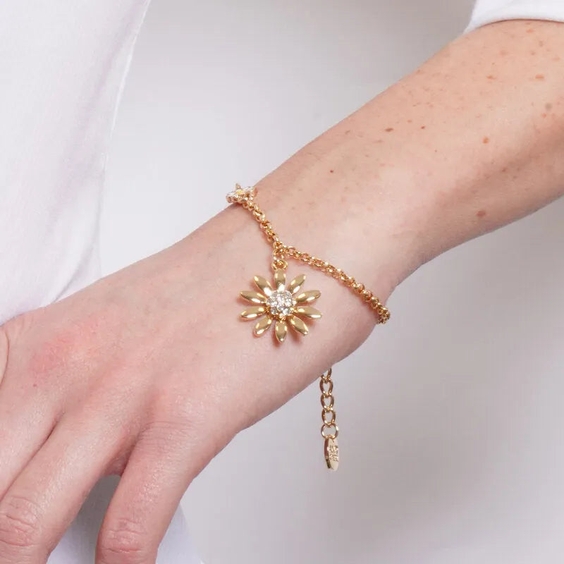 Bracciale in Metallo catena dorata charm margherita gialla e pendente dorato Capri