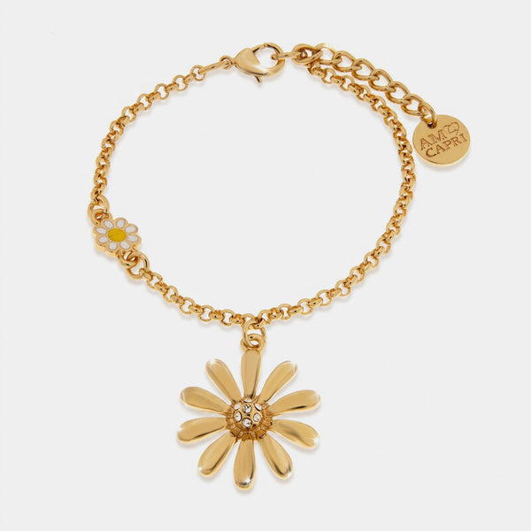 Bracciale in Metallo catena dorata charm margherita gialla e pendente dorato Capri