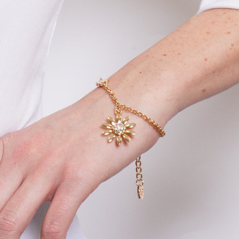 Bracciale in Metallo catena dorata charm margherita gialla e pendente dorato Capri