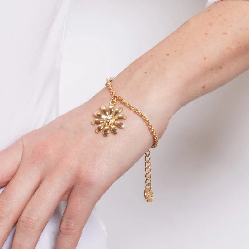 Bracciale in Metallo catena dorata margherita dorata satinata grande pendente Capri