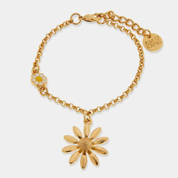 Bracciale in Metallo catena dorata margherita dorata satinata grande pendente Capri