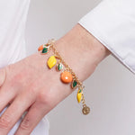 Bracciale in Metallo con limoni, arance e foglie verdi SICILY - gioiello BySimon