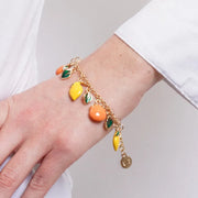 Bracciale in Metallo con limoni, arance e foglie verdi