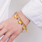 Bracciale in Metallo con limoni e foglie verdi SICILY - gioiello BySimon