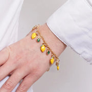 Bracciale in Metallo con limoni e foglie verdi