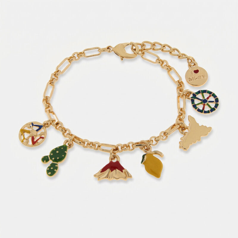 Bracciale con simboli siciliani limone etna e trinacria | gioielli di Sicilia | BYSIMON