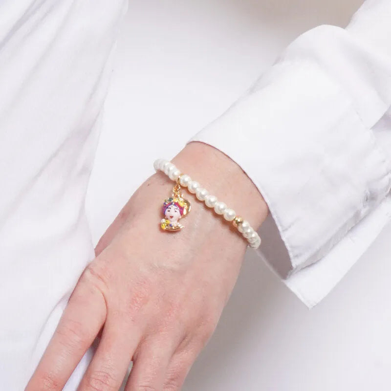 Bracciale in Metallo elastico con sfere bianche SICILY - gioiello BySimon