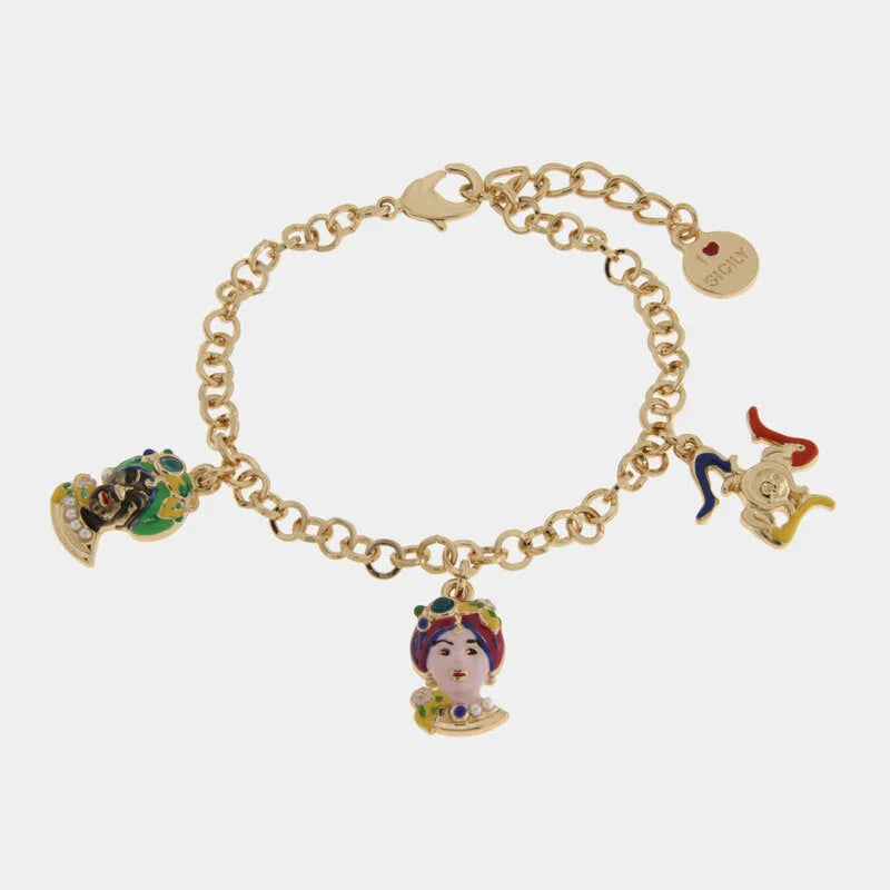 Bracciale in Metallo con ciondoli teste di moro SICILY - gioiello BySimon