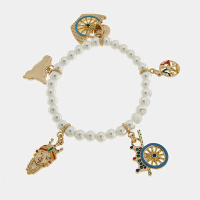 Bracciale in Metallo elastico con sfere bianche e ciondoli SICILY - gioiello BySimon