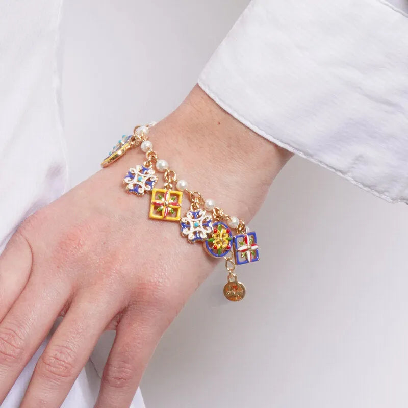 Bracciale in Metallo con ciondoli pendenti maioliche siciliane SICILY - gioiello BySimon