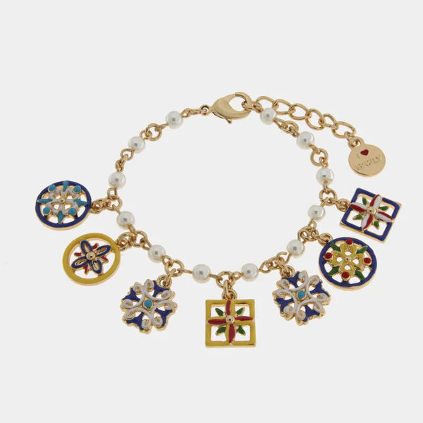 Bracciale in Metallo con ciondoli pendenti maioliche siciliane SICILY - gioiello BySimon