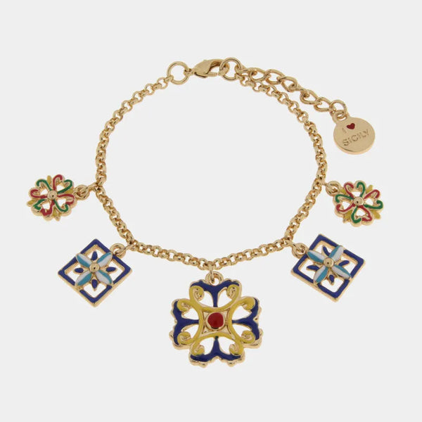 Bracciale in Metallo con ciondoli maioliche siciliane smaltate SICILY - gioiello BySimon