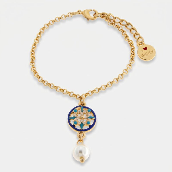 Bracciale in Metallo con ciondolo pendente ispirato alle maioliche siciliane e sfera bianca SICILY - gioiello BySimon