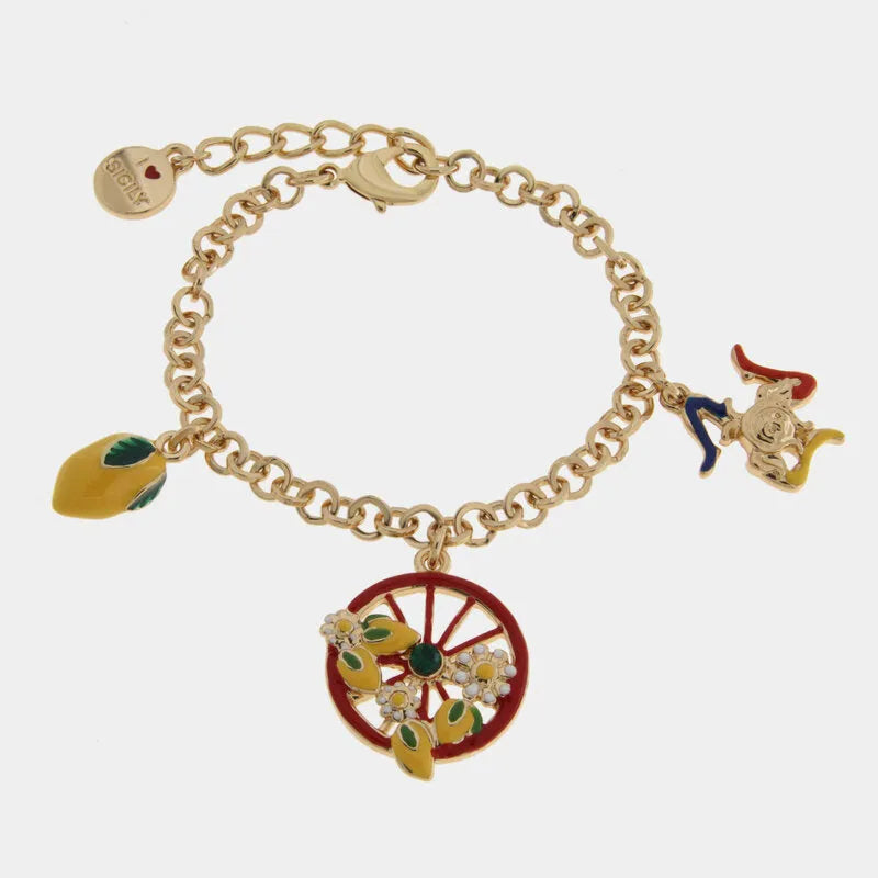 Bracciale in Metallo ruota rossa con limoni SICILY - gioiello BySimon
