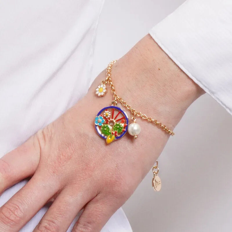 Bracciale in Metallo con ciondoli pendenti ruota e limoni SICILY - gioiello BySimon