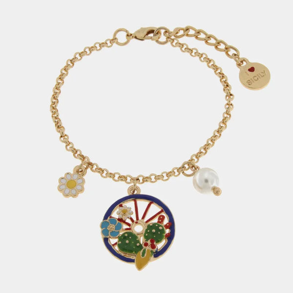 Bracciale con ruota siciliana e limoni | gioielli siciliani | BYSIMON