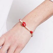 Bracciale in Metallo elastico con Murano Stone perle rosse e bianche e fragola rossa