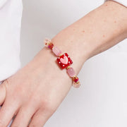 Bracciale in Metallo elastico con Vetro Murano pietre rosa e rosse con cuore rosso
